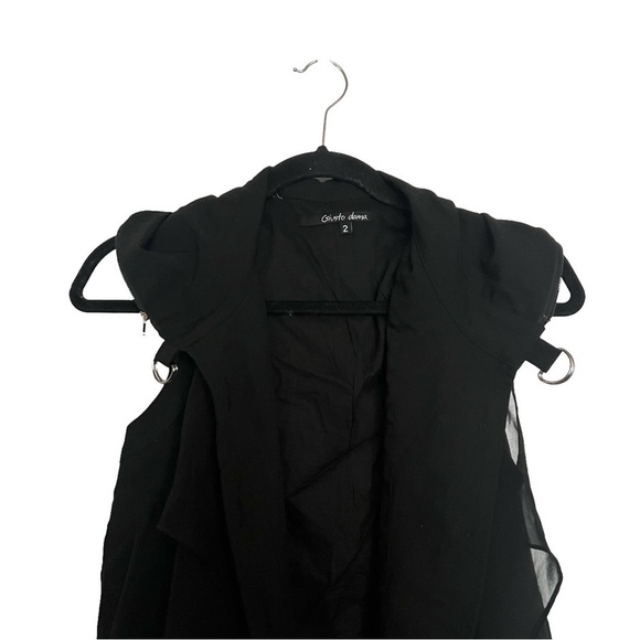 Giusto Dama Black Sleeveless Hooded Jacket With Sheer And Flowy Overlay Size 2 - Picture 4 of 12